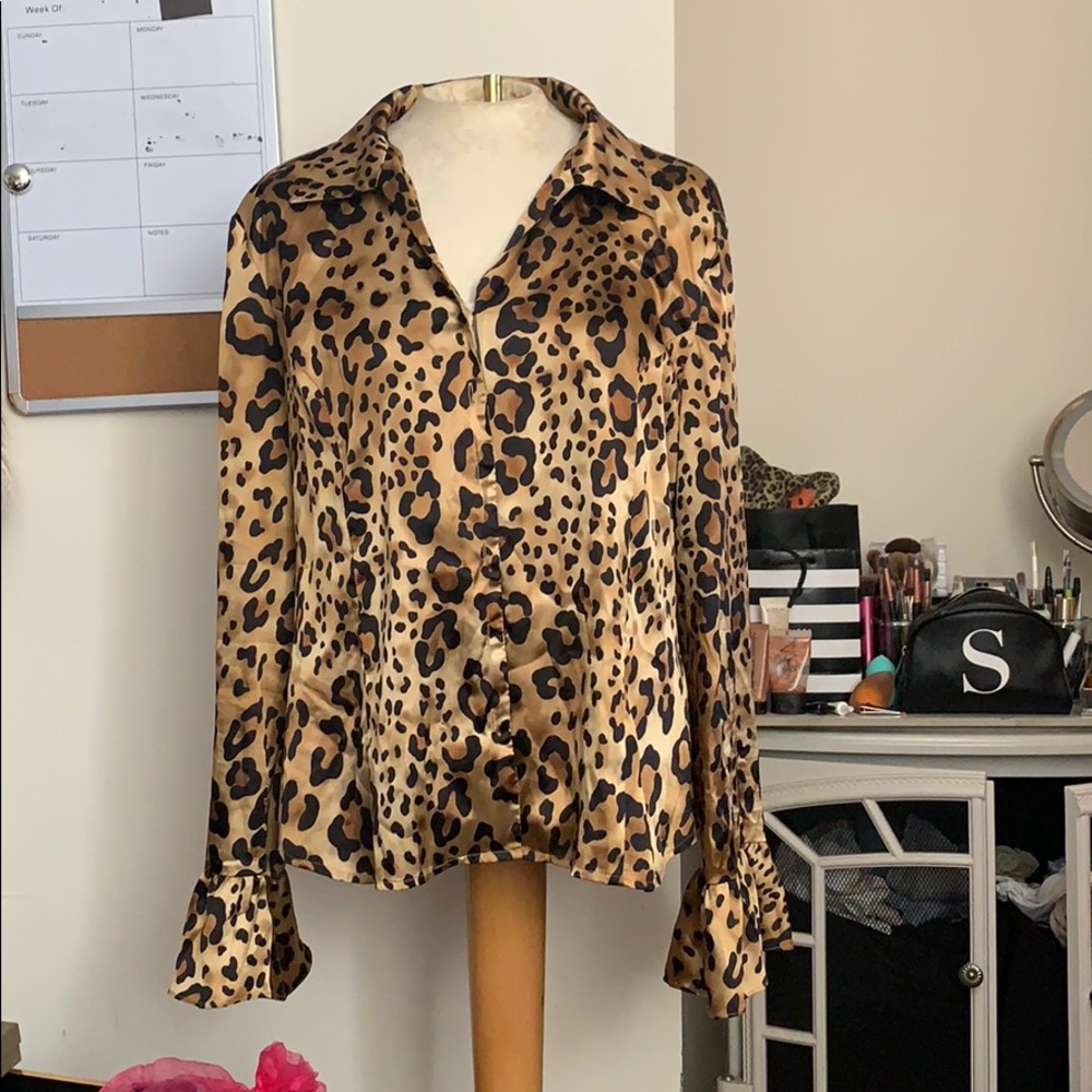 Cheetah print silk button down